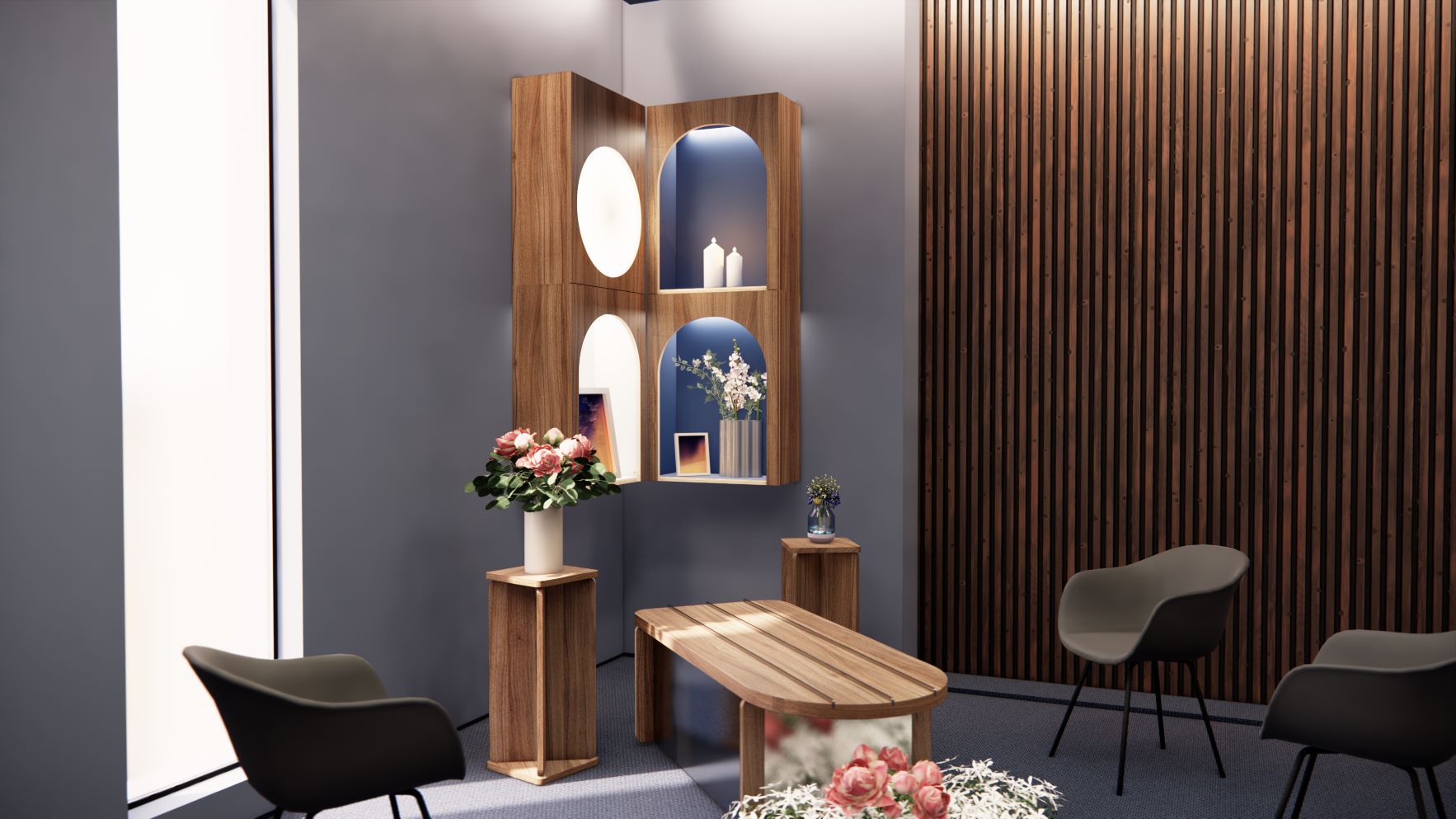 Espace chambre funéraire mobiliers bois