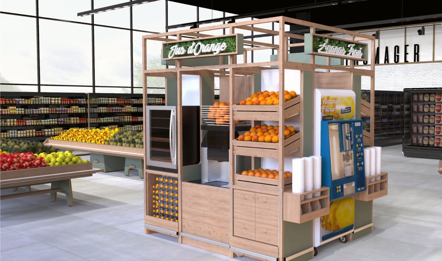 Meuble bois pour jus d'orange