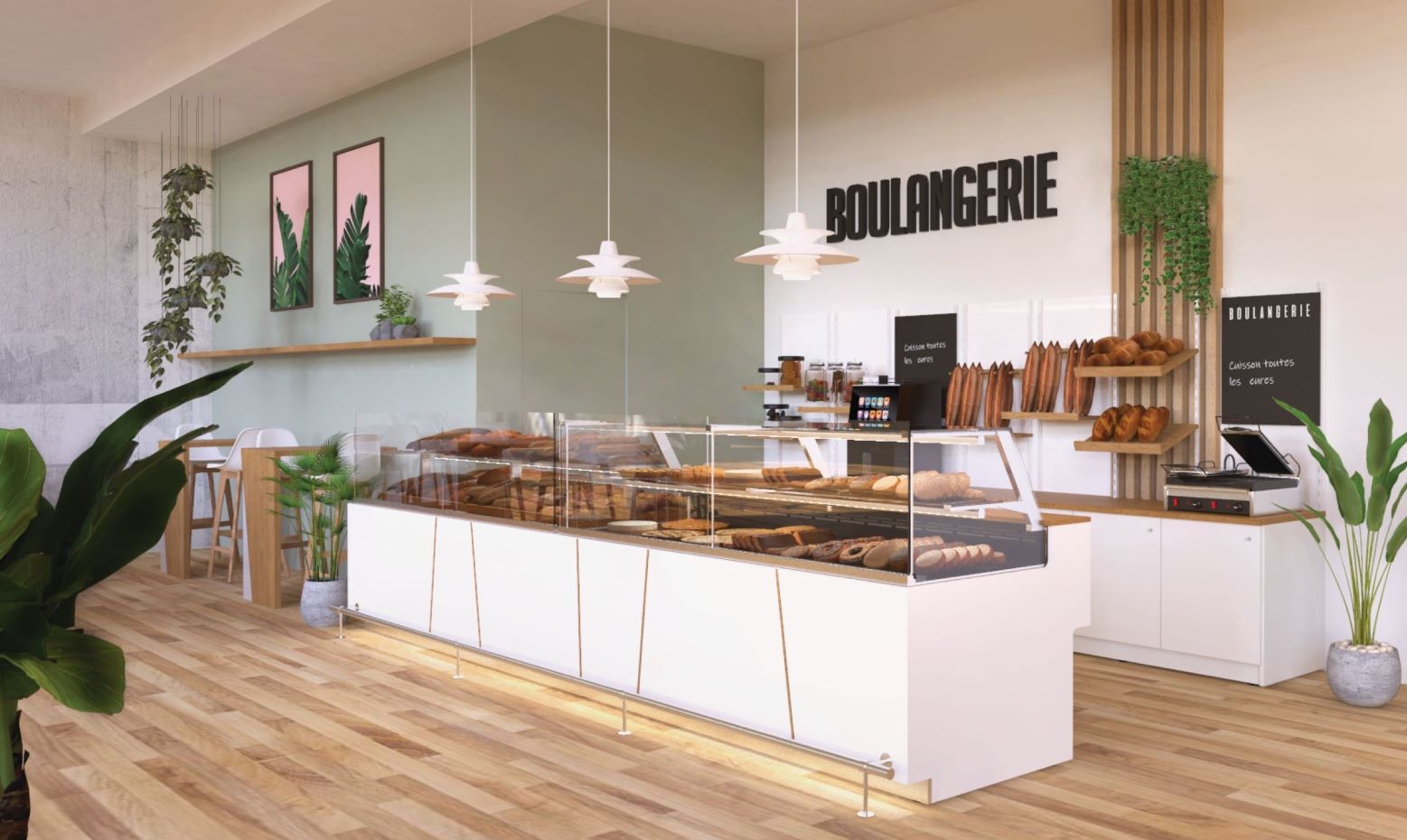 Vitrine boulangerie pains et pâtisseries