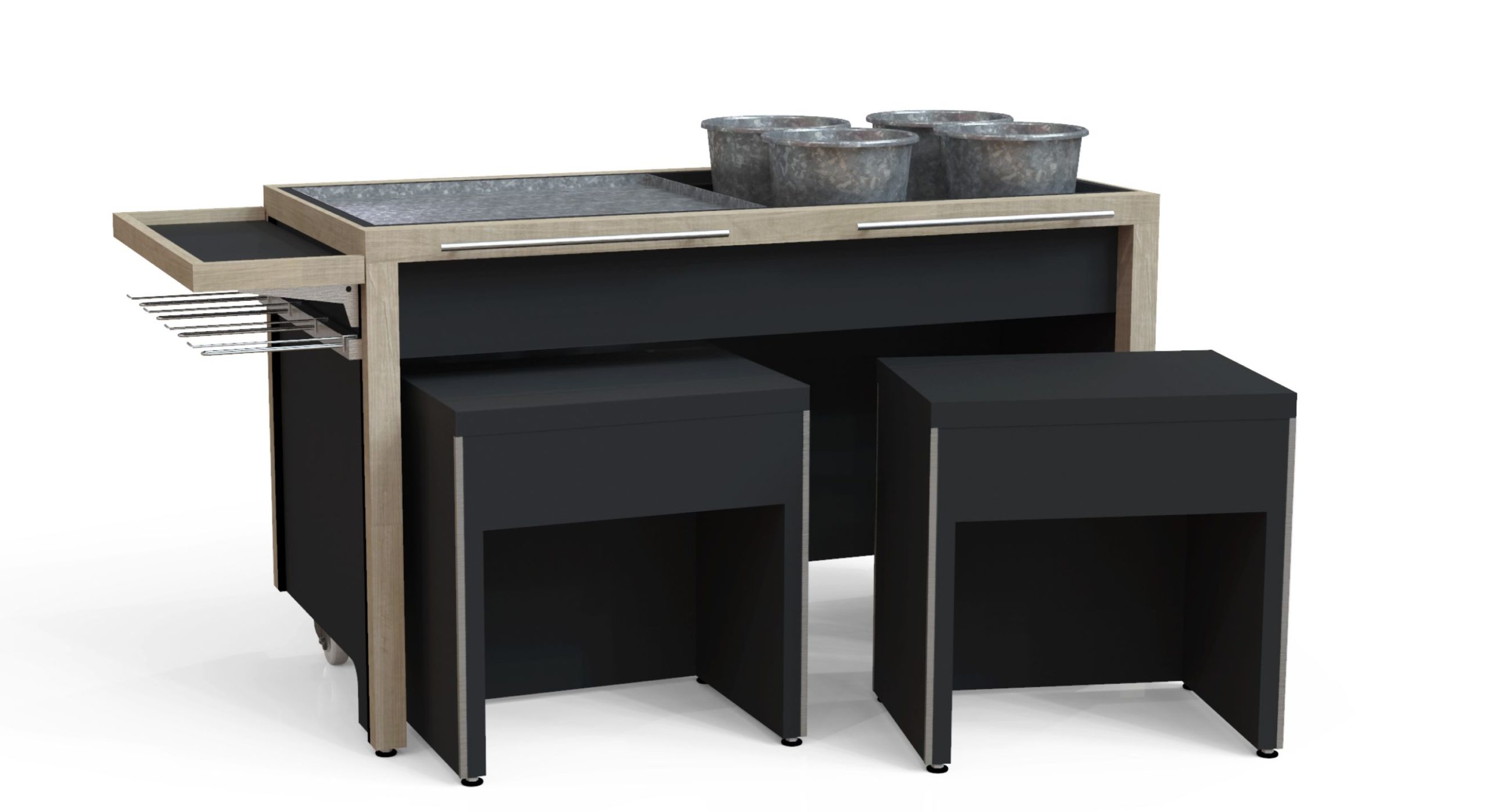 Table en titanium avec tabourets
